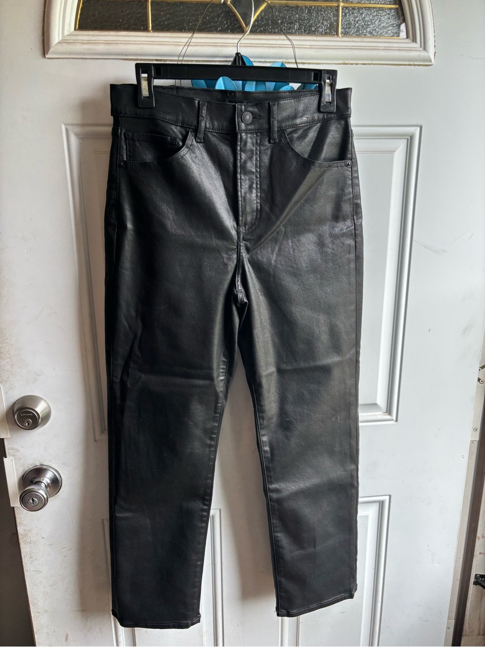 Express Men's Black Straight Faux Leather Jeans